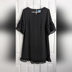 Cece Clip Dot Shift Dress Sz 8 Ruffled Tiered Sleeves & Hem Popover Keyhole